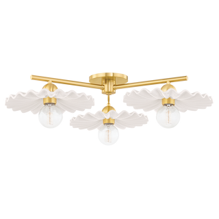 Tinsley Semi Flush in AGED BRASS/CERAMIC GLOSS CREAM Finish
