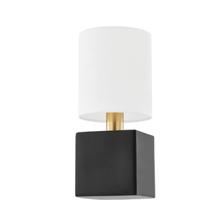 JOEY Wall Sconce in AGED BRASS/CERAMIC SATIN BLACK Finish