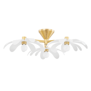 Twiggy Semi Flush in AGED BRASS/TEXTURED WHITE Finish