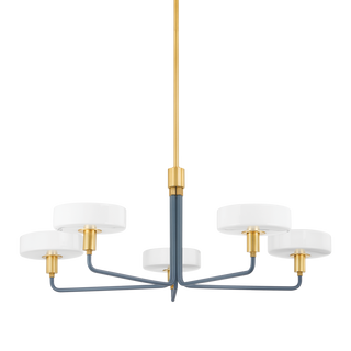 Aston Chandelier in Aged Brass/Slate Blue Finish