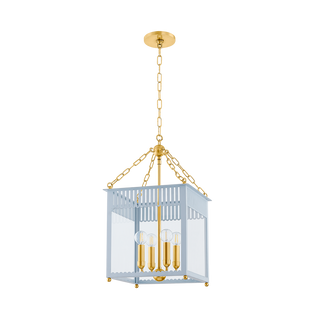 ROSALIE LANTERN in AGED BRASS/SOFT ARCTIC BLUE Finish