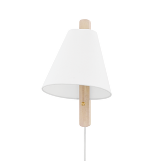Ellen Plug-in Sconce in AGED BRASS/WOOD WHITEWASH ASH Finish