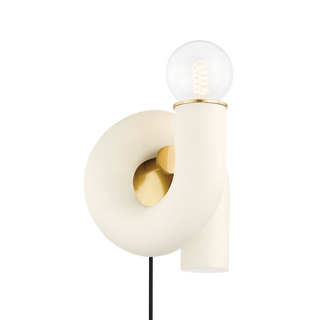 JOLIE Plug-in Sconce in AGED BRASS/TEXTURED CREAM Finish