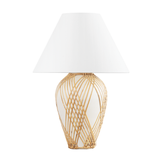 BAYONNE Table Lamp with Vintage Gold Leaf/ Ceramic White with Rattan Finish