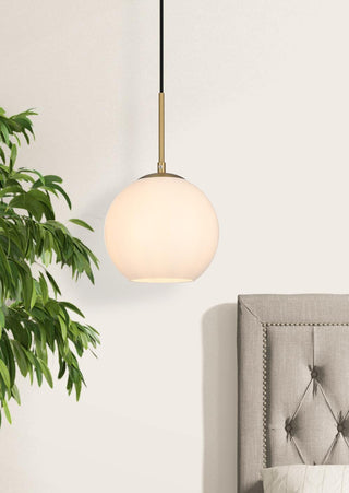 Baxter 8 Inch Pendant Frosted White Shade in Satin Gold