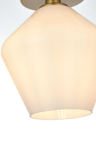 Gene 8 Inch Flush Mount Frosted White Shade in Satin Gold