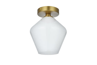 Gene 8 Inch Flush Mount Frosted White Shade in Satin Gold