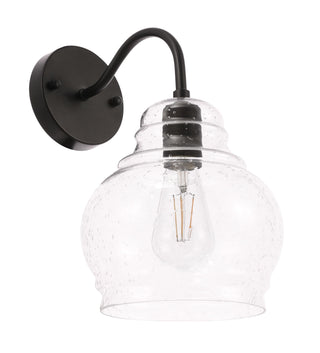 Pierce 1 light Black and Clear seeded glass wall sconce