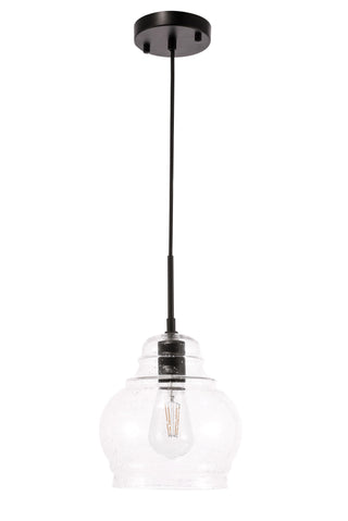 Pierce 1 light Black and Clear seeded glass pendant