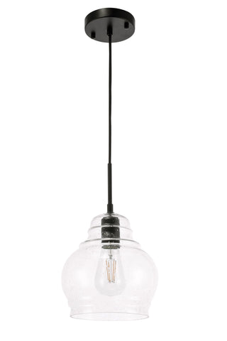 Pierce 1 light Black and Clear seeded glass pendant