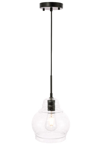 Pierce 1 light Black and Clear seeded glass pendant