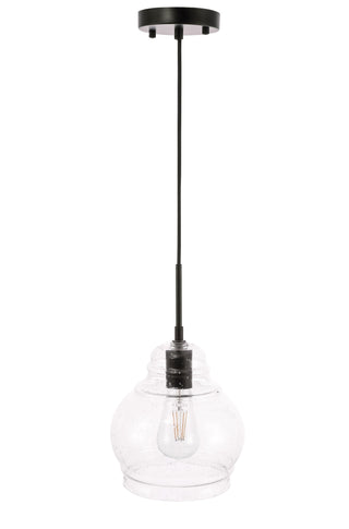 Pierce 1 light Black and Clear seeded glass pendant