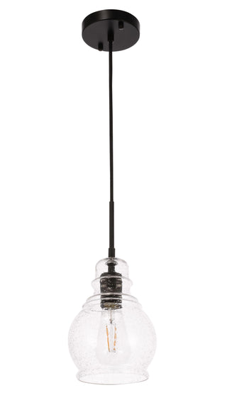 Pierce 1 light Black and Clear seeded glass pendant