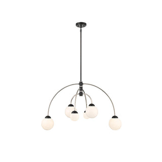 6-Light Chandelier in Matte Black with Polished Nickel Matte Black with Polished Nickel