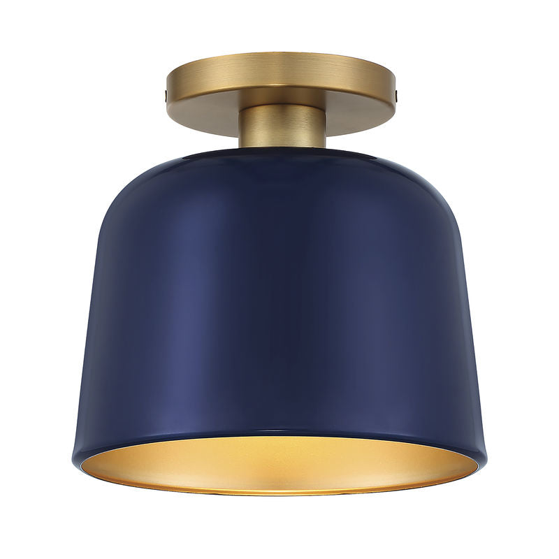 1-Light Ceiling Light in Navy Blue with Natural Brass Navy Blue with Natural Brass