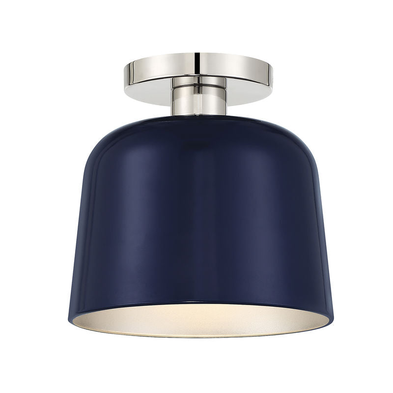 1-Light Ceiling Light in Navy Blue with Polished Nickel Navy Blue with Polished Nickel