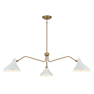 3-Light Pendant in White with Natural Brass White with Natural Brass