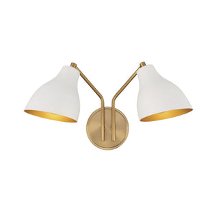 2-Light Wall Sconce in White with Natural Brass White with Natural Brass