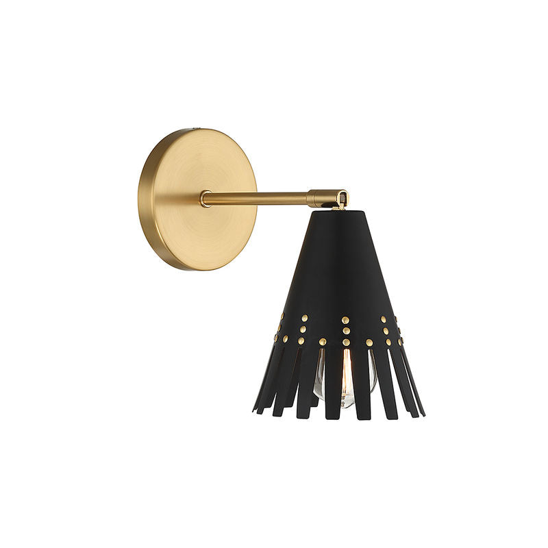 1-Light Adjustable Wall Sconce in Matte Black with Natural Brass Matte Black and Natural Brass