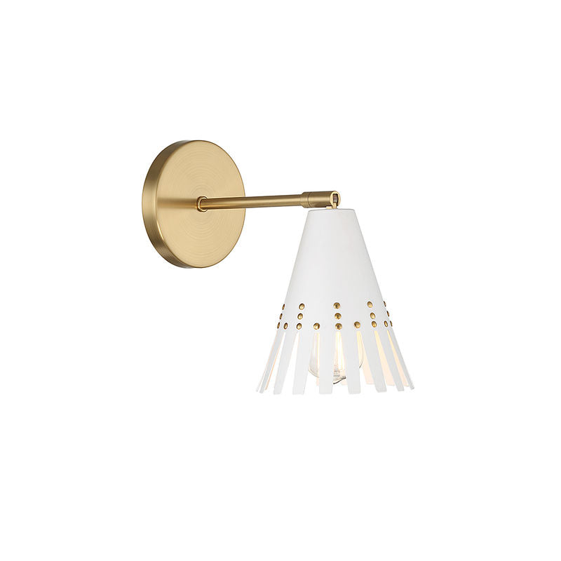 1-Light Adjustable Wall Sconce in White with Natural Brass White and Natural Brass