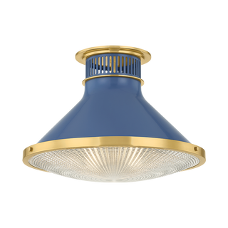 Highclere Flush Mount with AGED BRASS/SOFT FRENCH BLUE Finish