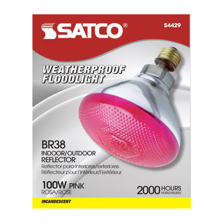 Incandescent Reflector Bulb: 100W;  BR38;  ;  Pink;  120V;  E26 Medium Base
