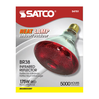 Incandescent Reflector Bulb: 175W;  BR38;  ;  Red Heat;  120V;  E26 Medium Base