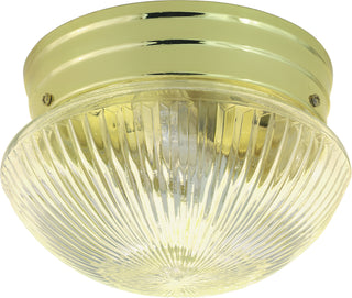 2 Light - 10" Flush with Clear Ribbed Glass - Polished Brass Finish