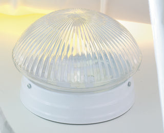 2 Light - 10" Flush with Clear Ribbed Glass - White Finish