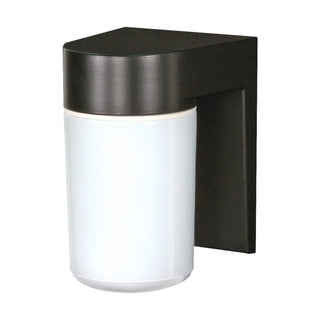 1 Light - 8" - Utility; Wall Mount - With White Glass Cylinder - Black Finish