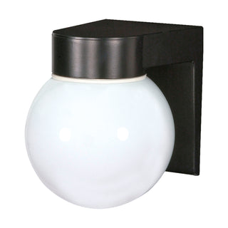 1 Light - 8" - Utility; Wall Mount - With White Glass Globe - Black Finish