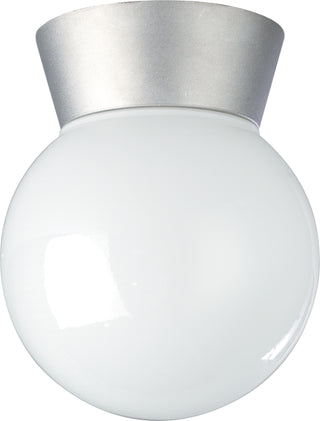 1 Light - 8" - Utility; Ceiling Mount - With White Glass Globe - Satin Aluminum Finish