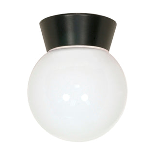 1 Light - 8" - Utility; Ceiling Mount - With White Glass Globe - Bronzotic Finish