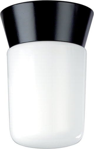 1 Light - 8" - Utility; Ceiling Mount - With White Glass Cylinder - Black Finish