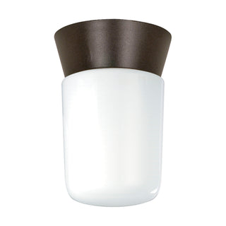 1 Light - 8" - Utility; Ceiling Mount - With White Glass Cylinder - Bronzotic Finish