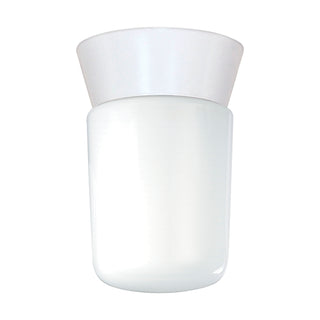 1 Light - 8" - Utility; Ceiling Mount - With White Glass Cylinder - White Finish