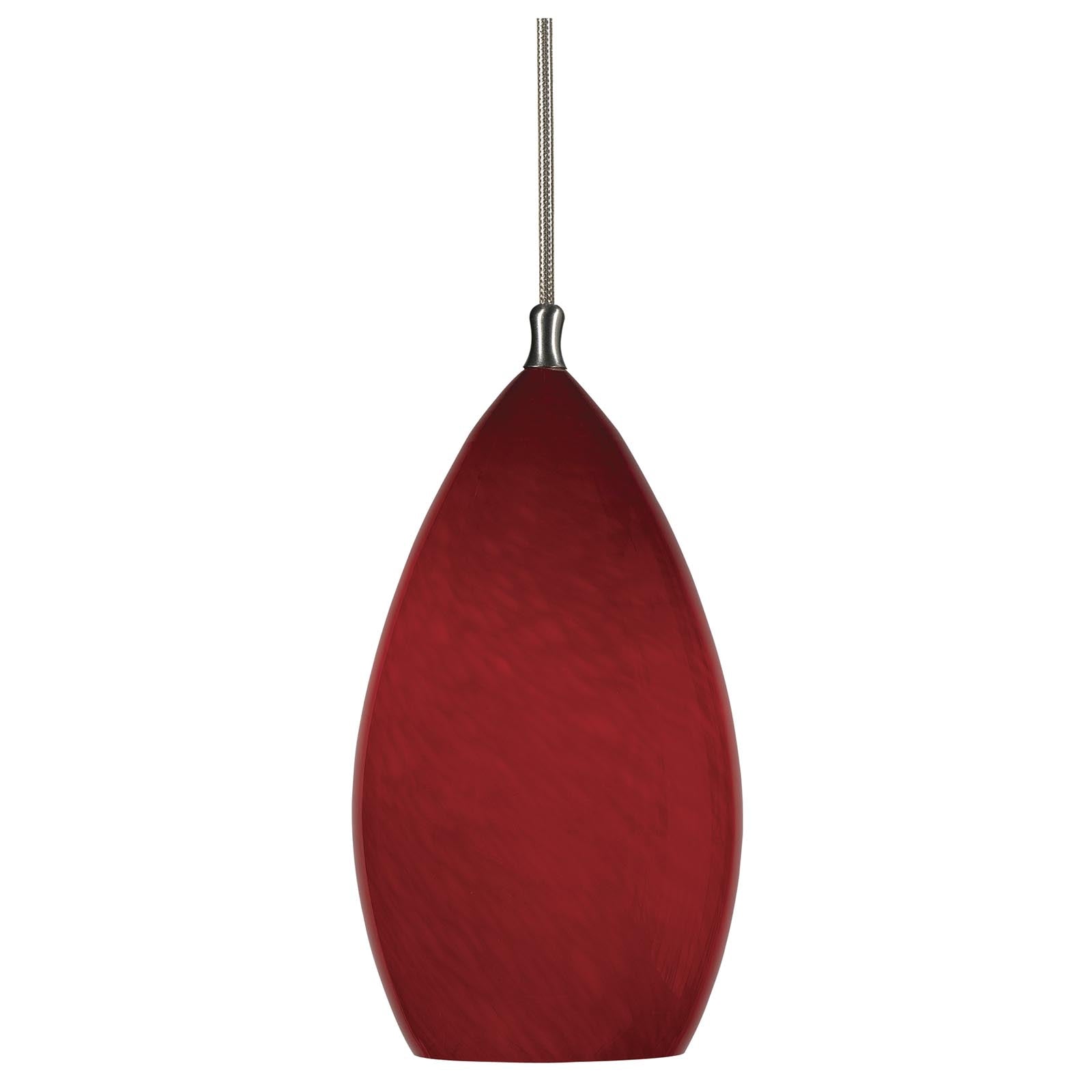 Red Glass Pendant with Brushed Steel Cord