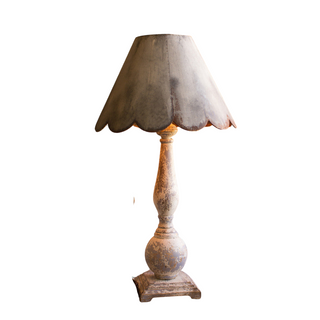 Table Lamp with Wood Base with Rustic Scalloped Metal Shade