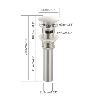 Pop-up bathroom sink drain with overflow in Brushed Nickel