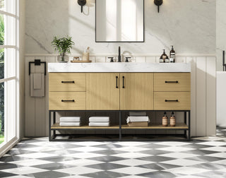 60 inch Single Bathroom Vanity in Honey Brown