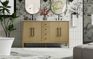 60 inch Double Bathroom Vanity in Linen Oak