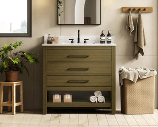 36  inch Single Bathroom Vanity in Chestnut Brown with backsplash