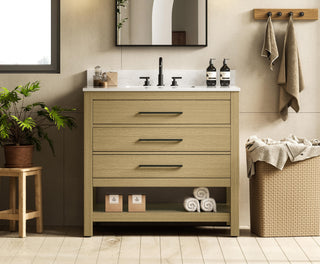 36  inch Single Bathroom Vanity in Honey Brown with backsplash