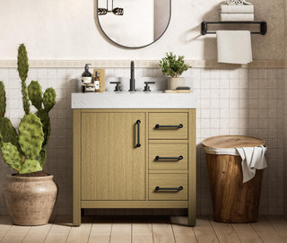 32 inch Single Bathroom Vanity In Honey Brown with backsplash