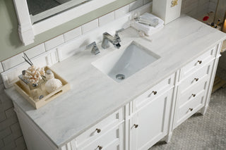 60 Inch Brittany Freestanding Vanity in Bright White / Arctic Fall Solid Surface Top