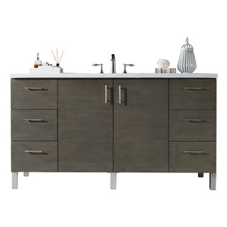 60 Inch Metropolitan Dual Mount Vanity in Silver Oak / Arctic Fall Top