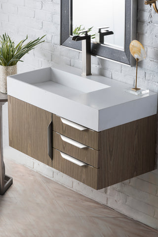 35.375 Inch Columbia Floating Vanity in Ash Gray / Glossy White Top