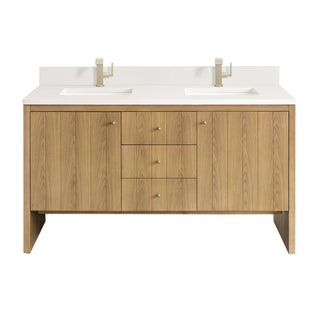 60 Inch Hudson Freestanding Vanity in Light Natural Oak / White Zeus Top