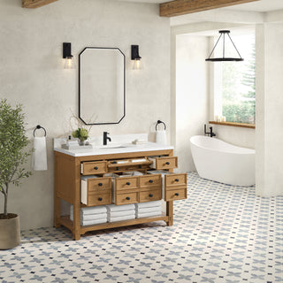 48 Inch Malibu Freestanding Vanity in Amber Birch / White Zeus Top