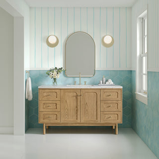 60 Inch Laurent Dual Mount Vanity in Light Natural Oak / Eternal Jasmine Pearl Top